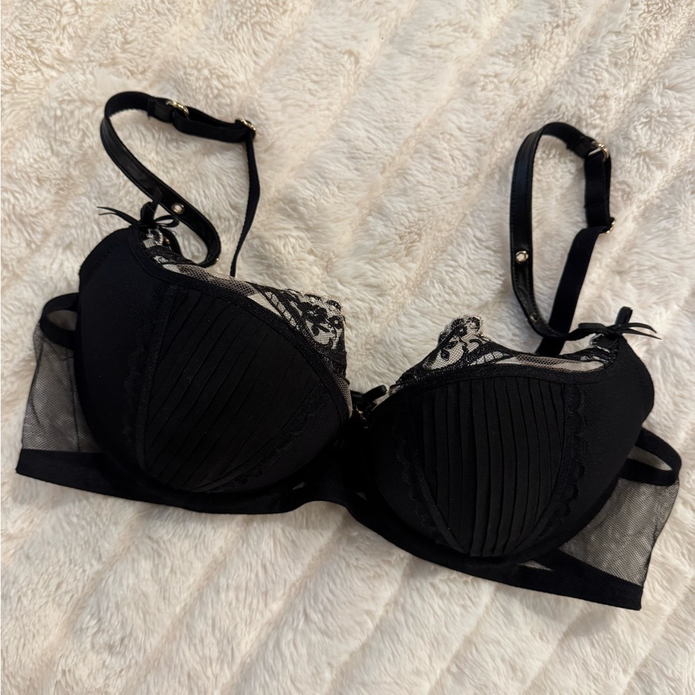 Honey Birdette Madonna Black Lace and Mesh Bra size 14D/36D EUC